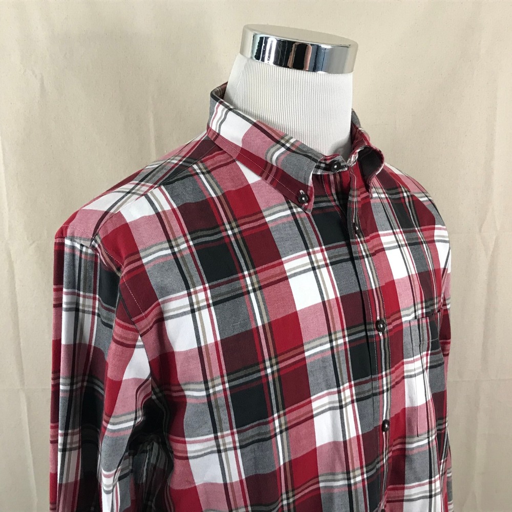 Brooks Brothers XL Slim Red Fleece Button Down Shirt Plaid Flannel Long Sleeve